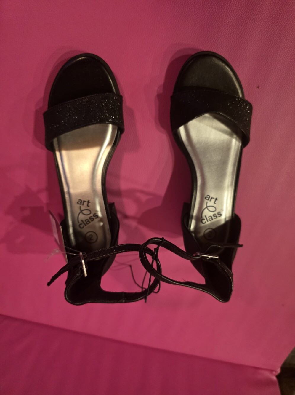 Art Classic Kids Black Glitter Open-Toe Ankle-Strap Heels